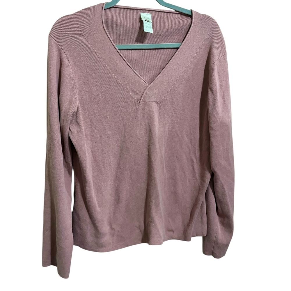 J. Jill Pink Mauve V Neck Cotton Sweater Size XL